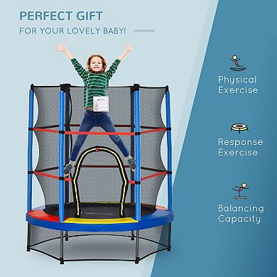 55" Steel Frame Kids Trampoline, Indoor Exercise Bouncer W/ Net Enclosure, Green