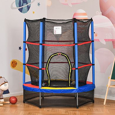 55" Steel Frame Kids Trampoline, Indoor Exercise Bouncer W/ Net Enclosure, Green