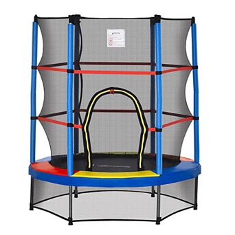 55" Steel Frame Kids Trampoline, Indoor Exercise Bouncer W/ Net Enclosure