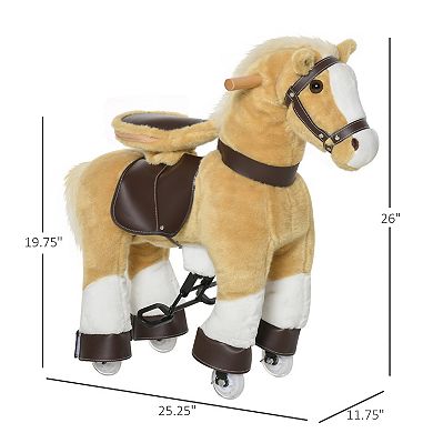 Qaba Ride on Walking Rolling Kids Horse with Easy Rolling Wheels Soft Huggable Body and a Large Size for Kids 3 8 Years