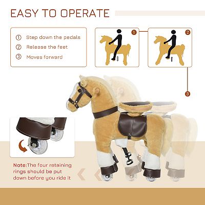 Qaba Ride On Walking Rolling Kids Horse with Easy Rolling Wheels Soft Huggable Body A Large Size for Kids 3 8 Years