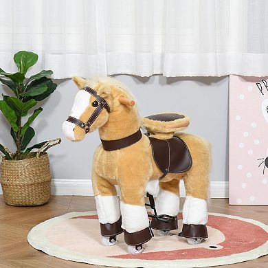 Qaba Ride on Walking Rolling Kids Horse with Easy Rolling Wheels Soft Huggable Body and a Large Size for Kids 3 8 Years