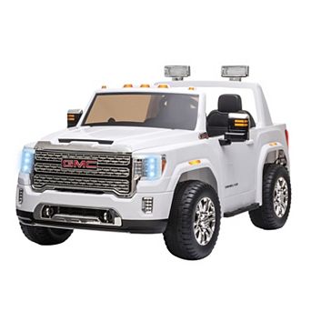 Aosom 12V GMC Sierra HD Battery Kids Ride On Car with Remote Control Bright Headlights and Working Suspension White