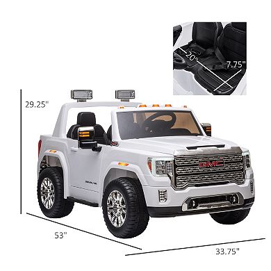 Aosom 12V GMC Sierra HD Battery Kids Ride On Car with Remote Control Bright Headlights and Working Suspension White