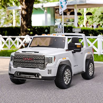 Aosom 12V GMC Sierra HD Battery Kids Ride On Car with Remote Control Bright Headlights and Working Suspension White