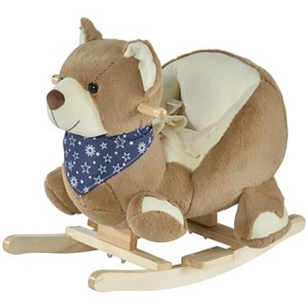 Qaba Kids Ride On Rocking Horse Toy Bear Style Rocker with Fun Music and Soft Plush Fabric for Children 18 36 Months