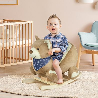 Qaba Kids Ride On Rocking Horse Toy Bear Style Rocker with Fun Music and Soft Plush Fabric for Children 18 36 Months