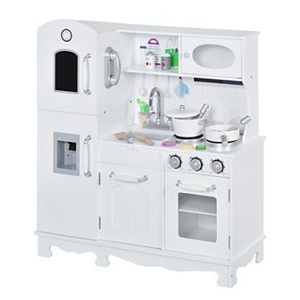 Qaba Large Kids Kitchen Playset With Telephone Water Dispenser Simulation Cooking Set