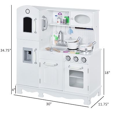 Qaba Large Kids Kitchen Playset With Telephone Water Dispenser Simulation Cooking Set