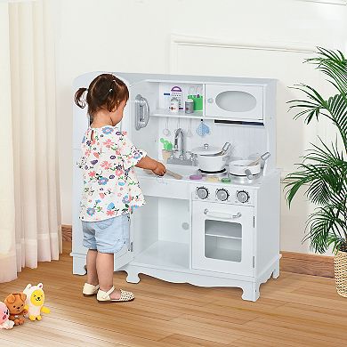Qaba Large Kids Kitchen Playset With Telephone Water Dispenser Simulation Cooking Set