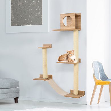 Multiple Level Wall Mounted Feline Condo W/ Interior Sleep Space & Lounge Area