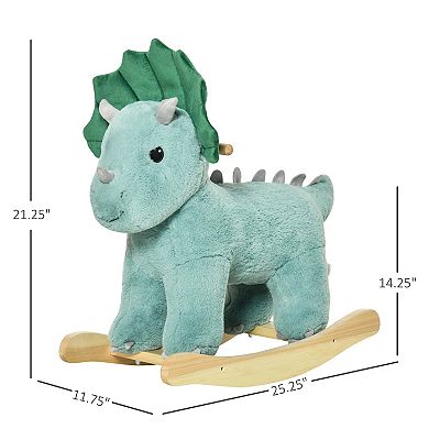 Qaba Kids Plush Ride On Rocking Horse Triceratops shaped Plush Toy Rocker with Realistic Sounds for Child 36 72 Months Dark Green