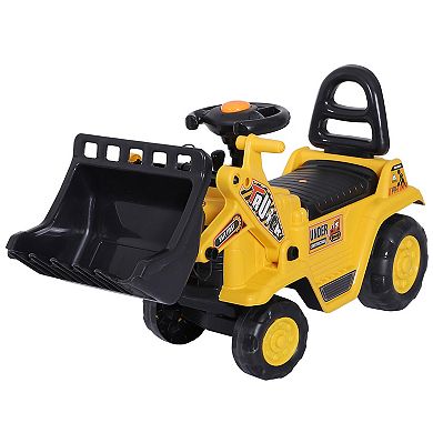 HOMCOM Ride On Toy Bulldozer with Bucket Horn Steering Wheel for Toddlers Yellow