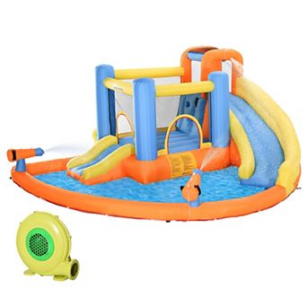 Outsunny Kids Inflatable Water Slide 5 in 1 Inflatable Bounce House Jumping Castle with Water Pool Slide Climbing Walls and 2 Water Guns