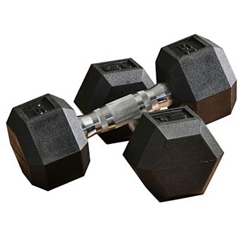 Soozier 2 x 15 lbs Rubber Dumbbells Weight Set for Body Fitness Training