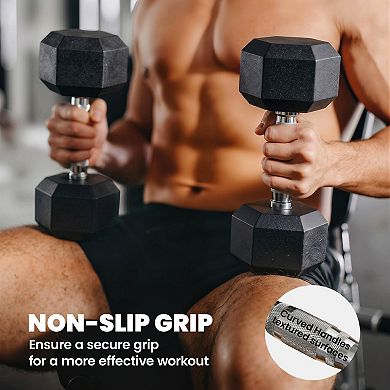 Soozier 2 x 15 lbs Rubber Dumbbells Weight Set for Body Fitness Training