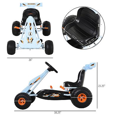 Aosom Pedal Go Kart Children Ride on Car Cute Style with Adjustable Seat Plastic Wheels Handbrake and Shift Lever White