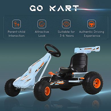Aosom Pedal Go Kart Children Ride on Car Cute Style with Adjustable Seat Plastic Wheels Handbrake and Shift Lever White