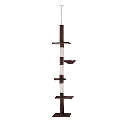 PawHut 9' Adjustable Height Floor To Ceiling Vertical Cat Tree Grey and White