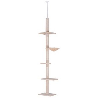 PawHut 9' Adjustable Height Floor To Ceiling Vertical Cat Tree  Grey and White