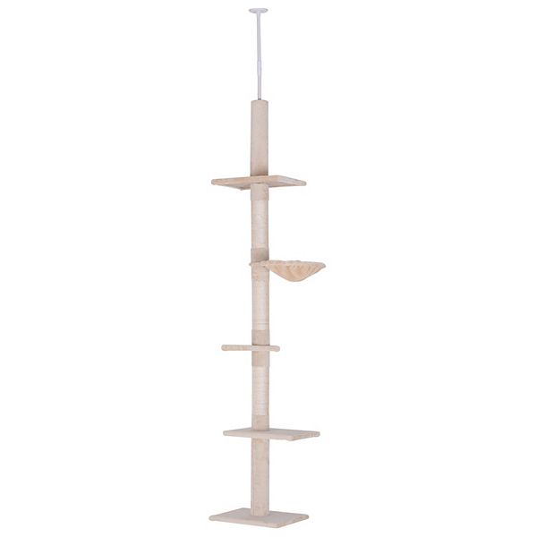 PawHut 9' Adjustable Height Floor To Ceiling Vertical Cat Tree Grey and