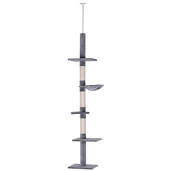 PawHut 8.5ft Adjustable Floor-To-Ceiling Cat Tree w/ 5 Carpet Platforms