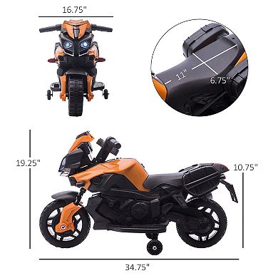 Kids Electric Motorcycle Ride-on Toy, With Headlights Two Training Wheels Orange
