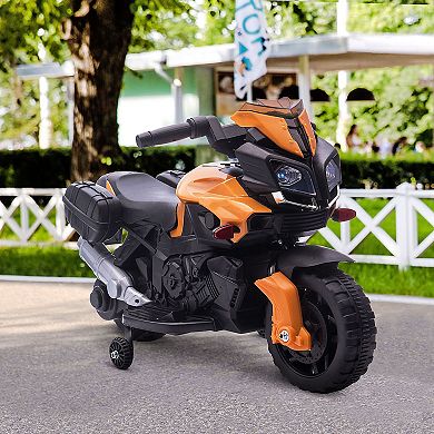 Kids Electric Motorcycle Ride-on Toy, With Headlights Two Training Wheels Orange