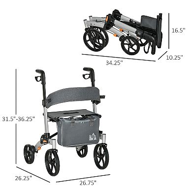 Folding Forearm Rollator Walker For Seniors & Adults W/ Seat & Backrest, Grey