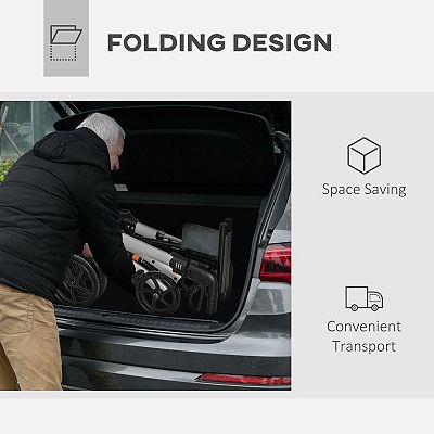 AKOASM Foldable Rollator Walker For Seniors With Seat, Lightweight 2 I 1 Rolling Walkers Wheelchair Combo For Adult Transport Chair With Brakes Adjustable Seat And Handle 300 Lb Weight Capacity