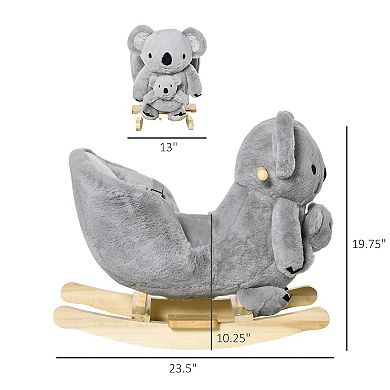 Qaba Kids Plush Ride On Rocking Horse Koala shaped Plush Toy Rocker with Gloved Doll Realistic Sounds for Child 18 36 Months Grey