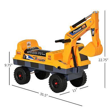Qaba No Power Construction Ride On Toy Construction Truck Multi functional Excavator Digger with Workable Digging Bucket Pulling Construction Cart Tractor for Pretend Play Yellow