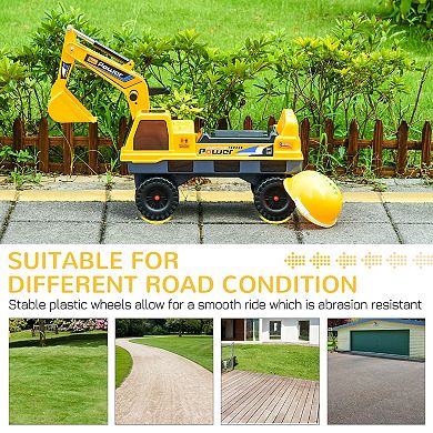 Qaba No Power Construction Ride On Toy Construction Truck Multi functional Excavator Digger with Workable Digging Bucket Pulling Construction Cart Tractor for Pretend Play Yellow