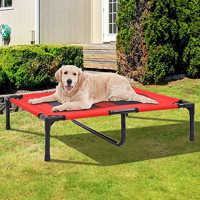 PawHut 36" x 30" Elevated Cooling Summer Dog Cot Pet Bed With Mesh Ventilation   Blue