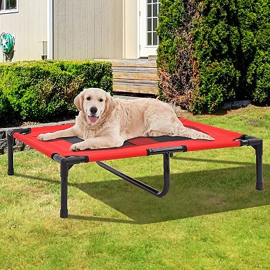 PawHut 36" x 30" Elevated Cooling Summer Dog Cot Pet Bed With Mesh Ventilation Red