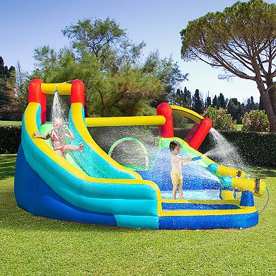 Outsunny 5 in 1 Kids Inflatable Bounce House Jumping Castle Includes Trampoline Slide Water Pool Water Gun Climbing Wall with Bag and Repair Patches