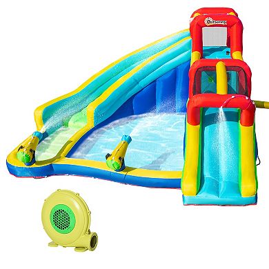 Outsunny 5 in 1 Kids Inflatable Bounce House Jumping Castle Includes Trampoline Slide Water Pool Water Gun Climbing Wall with Bag and Repair Patches