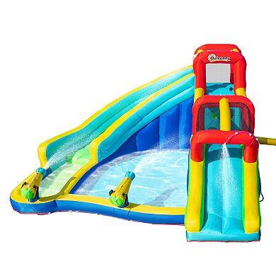 Outsunny 5 in 1 Kids Inflatable Bounce House Jumping Castle Includes Trampoline Slide Water Pool Water Gun Climbing Wall with Bag and Repair Patches