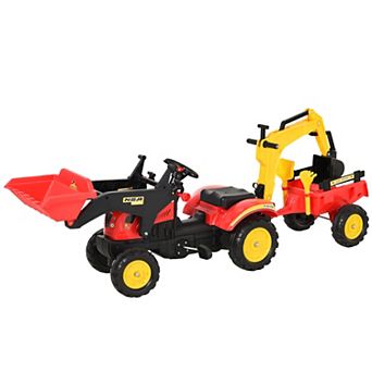 Aosom 3 in Kids Ride On Bulldozer/Excavator Toy with 6 Wheels Controllable Cargo Trailer and Easy Pedal Controls