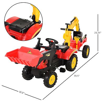 Aosom 3 in1 Kids Ride On Bulldozer/Excavator Toy with 6 Wheels Controllable Cargo Trailer and Easy Pedal Controls