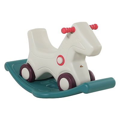 Qaba Kids 2 in 1 Rocking Horse and Sliding Car for Indoor and Outdoor Use w Detachable Base Wheels Smooth Materials Grey and Green