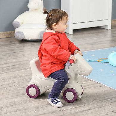 Qaba Kids 2 in 1 Rocking Horse and Sliding Car for Indoor and Outdoor Use w/ Detachable Base Wheels Smooth Materials Grey and Green