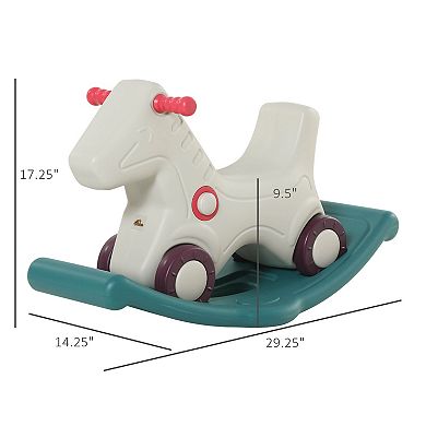 Qaba Kids 2 in 1 Rocking Horse and Sliding Car for Indoor and Outdoor Use w/ Detachable Base Wheels Smooth Materials Grey and Green