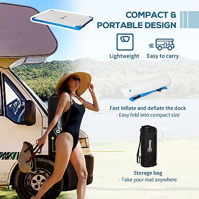 Large Water Floating Platform Island W/ Air Pump & Backpack For Pool, Beach