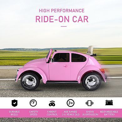 Aosom Licensed Volkswagen Beetle Electric Kids Ride On Car 6V Battery Powered Toy with Remote Control Music Horn Lights MP3 for 3 6 Years Old Pink