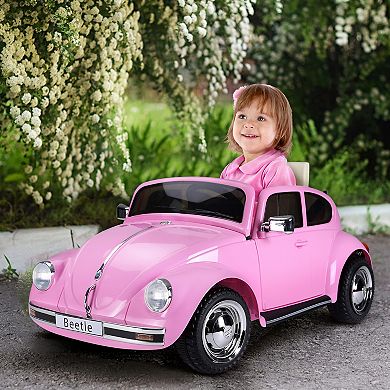 Aosom Licensed Volkswagen Beetle Electric Kids Ride On Car 6V Battery Powered Toy with Remote Control Music Horn Lights MP3 for 3 6 Years Old Pink