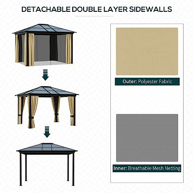 Aluminum Patio Gazebo Canopy W/ Polycarbonate Hardtop Roof
