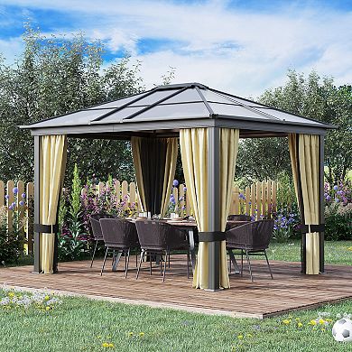 Outdoor Patio Canopy Party Gazebo Shelter Hardtop W/ Mesh And Curtains