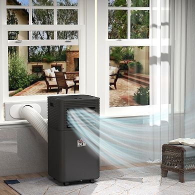 HOMCOM 10000 BTU 4 In 1 Portable Mobile Air Conditioner for Cooling Dehumidifying Ventilating w/ Remote LED Display 24H Timer Auto Shut Down Black
