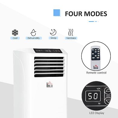 HOMCOM 8000 BTU Portable Mobile Air Conditioner Cooling Dehumidifying Ventilating with Remote Controller LED Display 2 Speed Fans 24 Hour Timer for Bedroom Living Room Office White